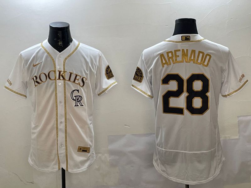 Men Colorado Rockies #28 Arenado White Gold Elite 2025 Nike MLB Jersey style 4